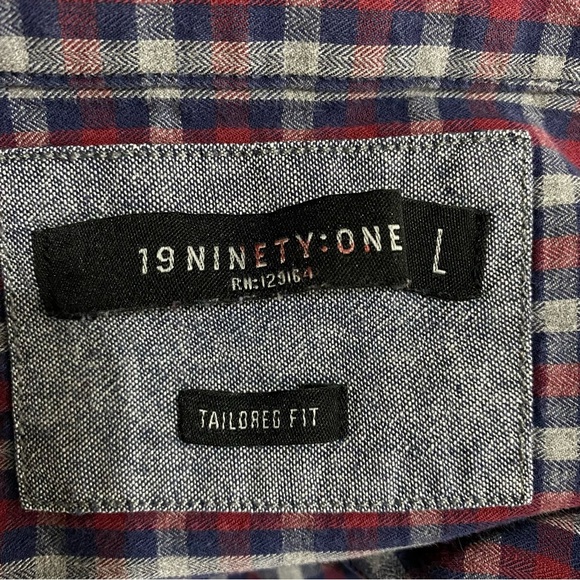 19 Ninety:One Men’s Plaid Rolled Cuff Tailored Fit Button Down - Picture 4 of 6